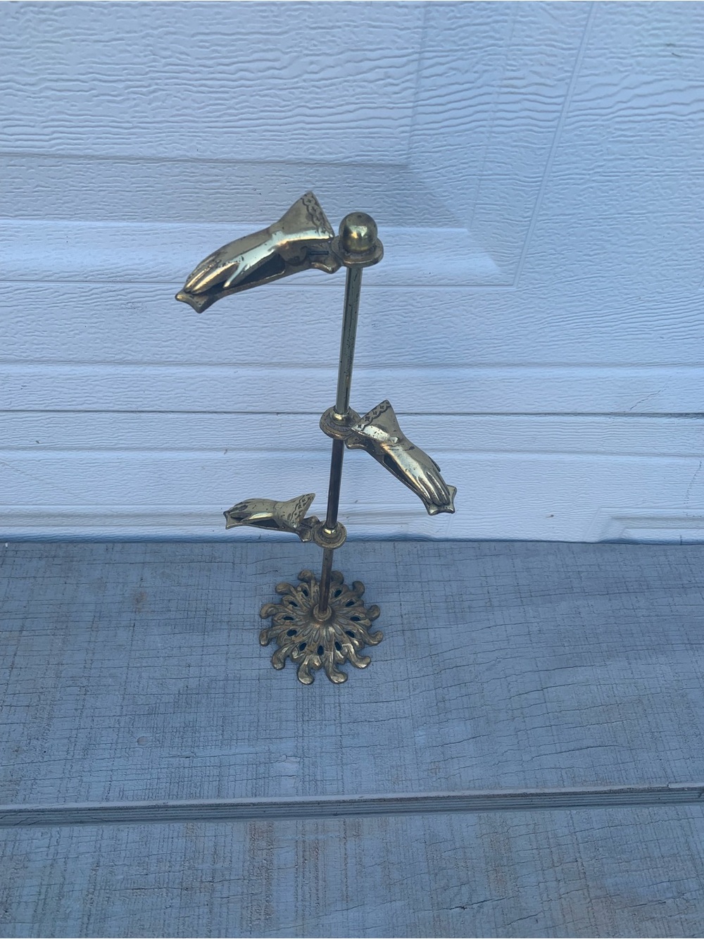 Vintage brass 3 hand arm card holder clip display stand holder made in Japan MCM
